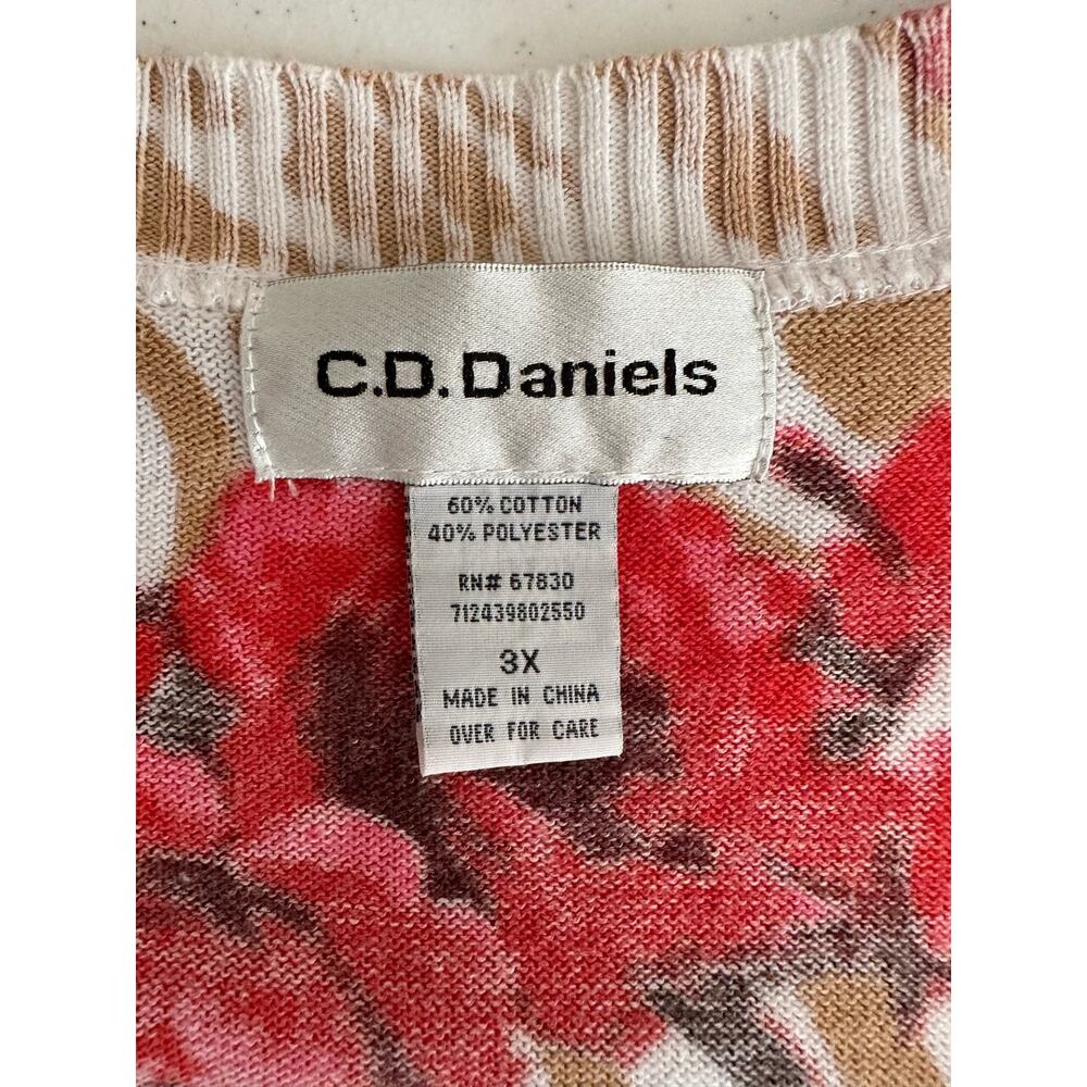 CD Daniels‎ Womens Sweater Size 3X Red Rose Floral Animal Print Faux Cardigan - Picture 3 of 9